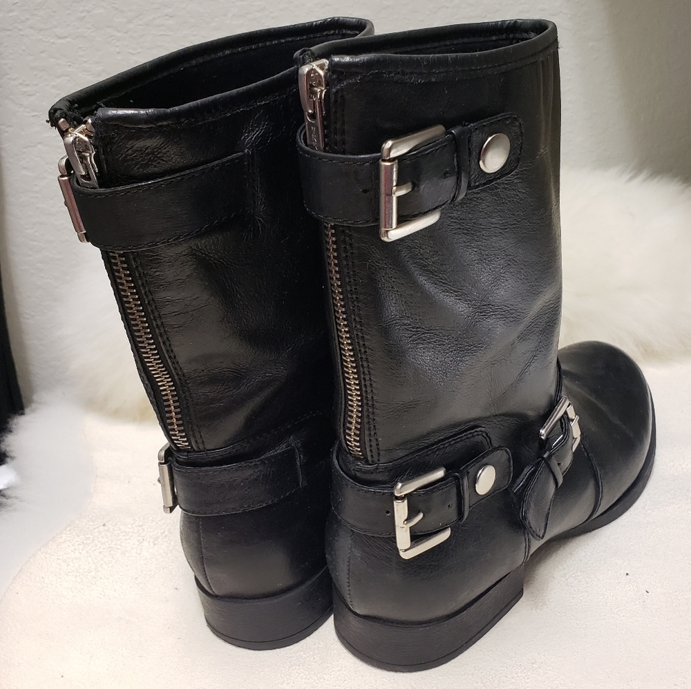 Nine West Black Leather 7M Moto Comat Boots